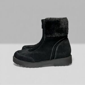 🌻NEW NWOT Blondo Hayven Zip Bootie Black Waterproof Faux Suede Faux Fur Size 10